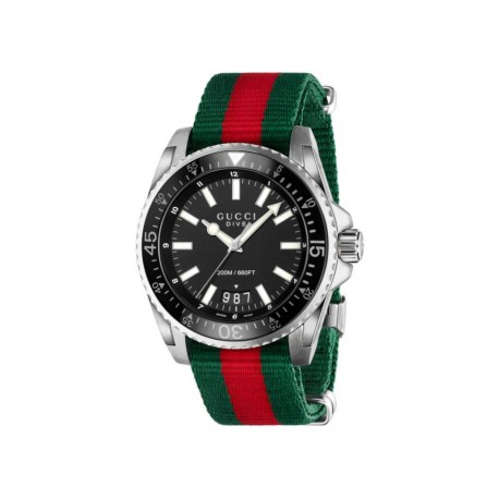 Gucci Dive YA136206 Reloj Fino Unisex Color Verde/Rojo - Envío Gratuito